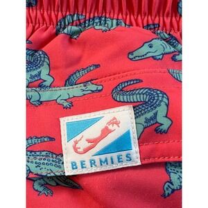 BERMIES Kids Swim Trunks Short Alligator Print Hot Pink Elastic Drawstring Sz 12